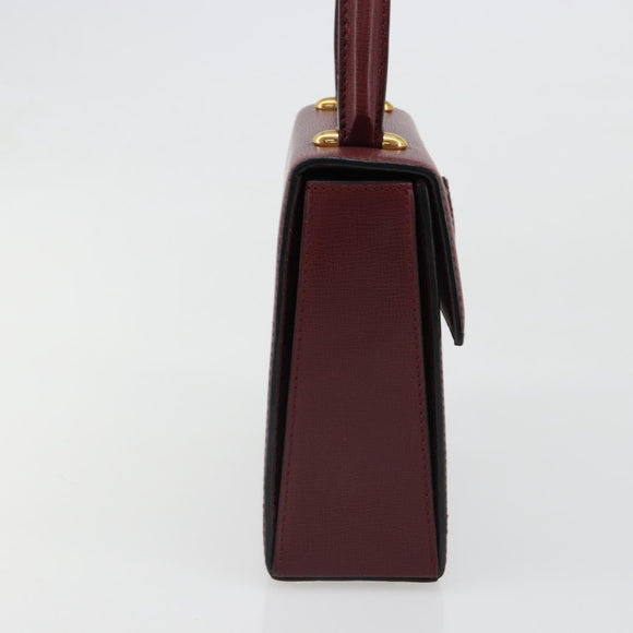 CARTIER Must Line Hand Bag Leather Bordeaux Gold Auth 187392A