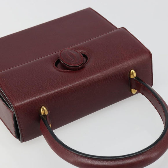 CARTIER Must Line Hand Bag Leather Bordeaux Gold Auth 187392A