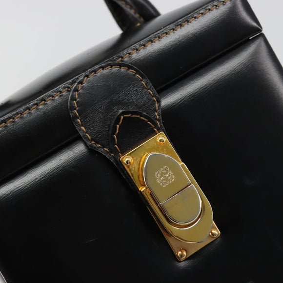 LOEWE Vanity Hand Bag Leather Black Gold Auth 187393A