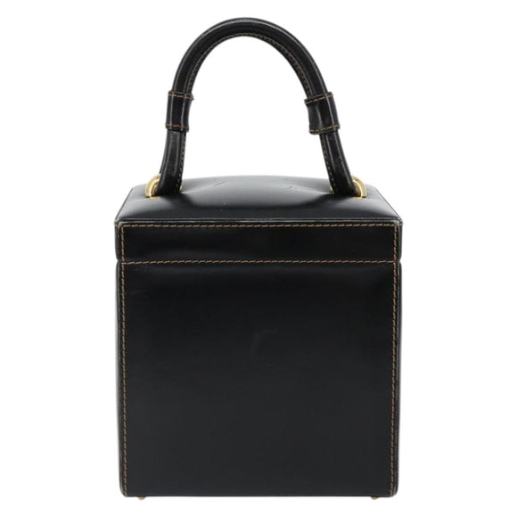 LOEWE Vanity Hand Bag Leather Black Gold Auth 187393A