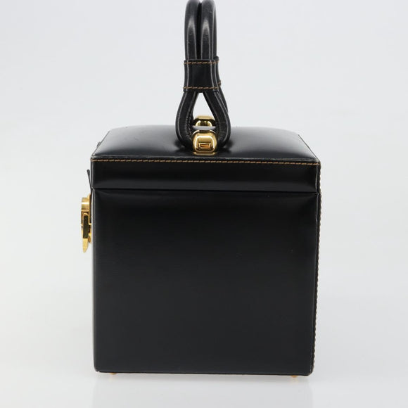 LOEWE Vanity Hand Bag Leather Black Gold Auth 187393A