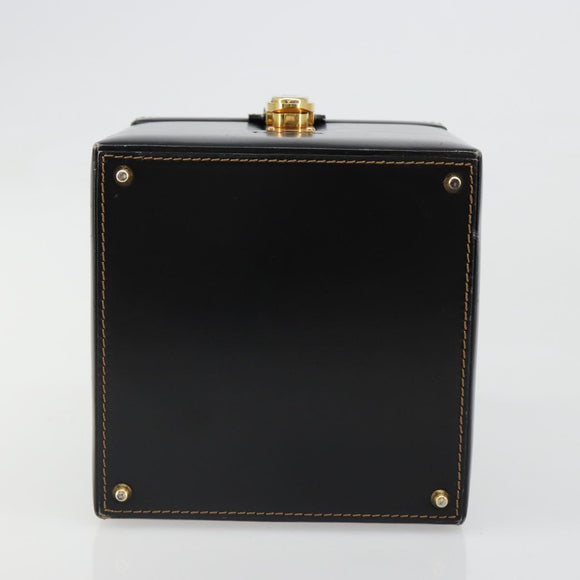 LOEWE Vanity Hand Bag Leather Black Gold Auth 187393A