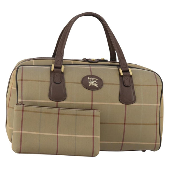 Burberrys Nova Check Boston Bag Canvas With Pouch Beige Gold Auth 187403