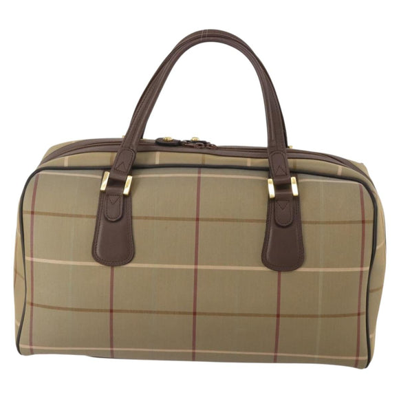 Burberrys Nova Check Boston Bag Canvas With Pouch Beige Gold Auth 187403