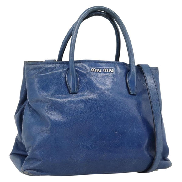 Miu Miu Hand Bag Leather 2way Blue Silver Auth 187410A