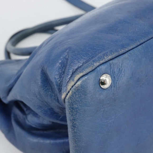Miu Miu Hand Bag Leather 2way Blue Silver Auth 187410A