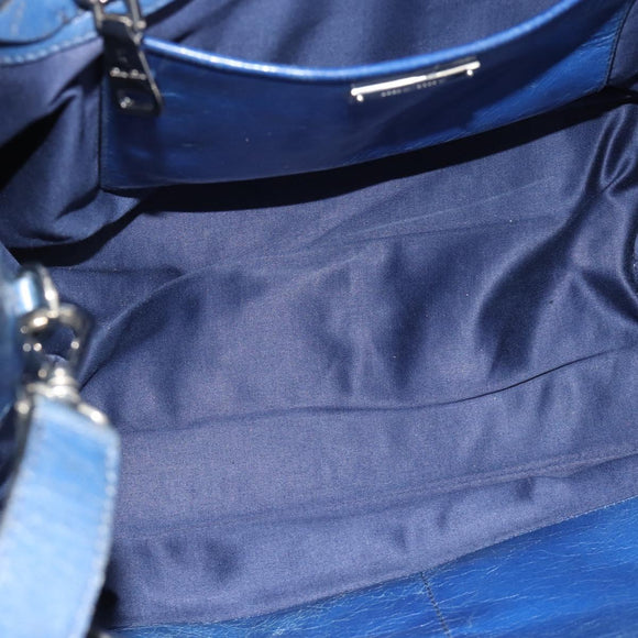 Miu Miu Hand Bag Leather 2way Blue Silver Auth 187410A