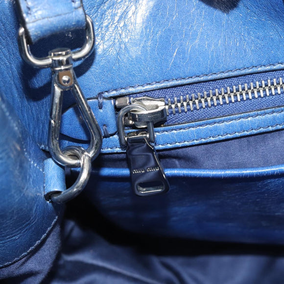 Miu Miu Hand Bag Leather 2way Blue Silver Auth 187410A