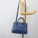 Miu Miu Hand Bag Leather 2way Blue Silver Auth 187410A-26