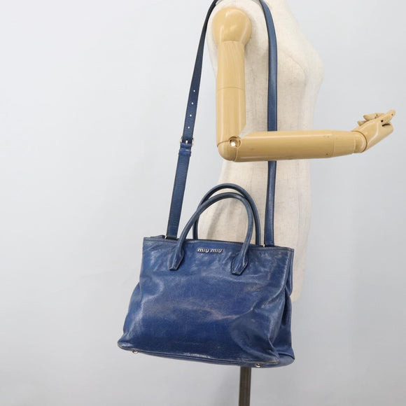 Miu Miu Hand Bag Leather 2way Blue Silver Auth 187410A