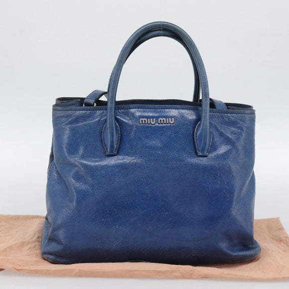 Miu Miu Hand Bag Leather 2way Blue Silver Auth 187410A