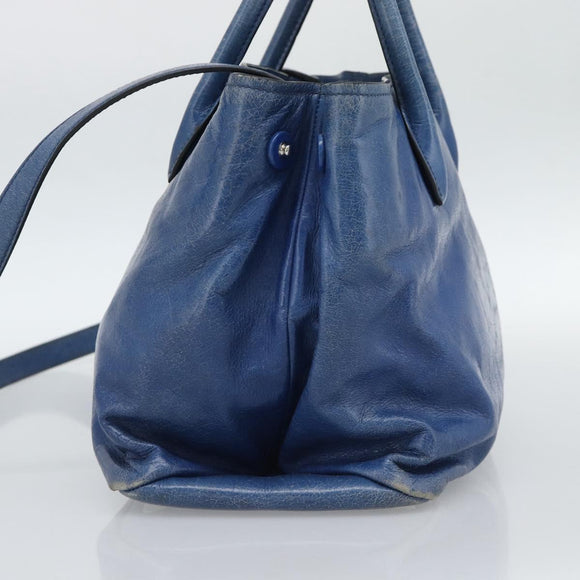 Miu Miu Hand Bag Leather 2way Blue Silver Auth 187410A