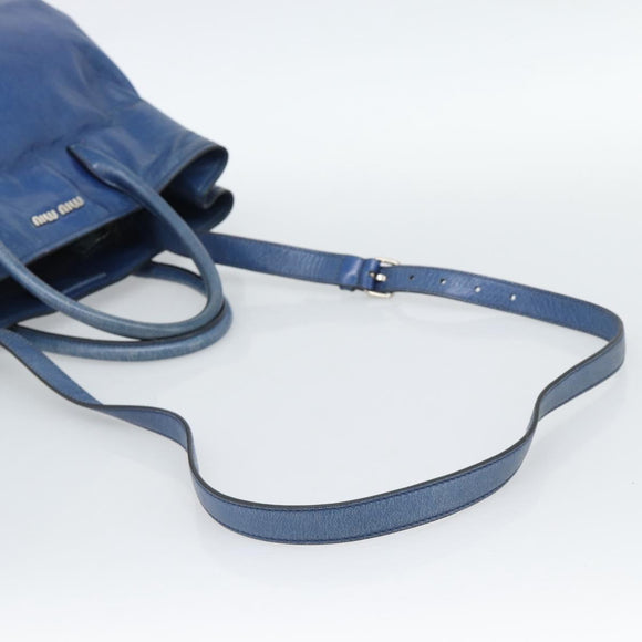 Miu Miu Hand Bag Leather 2way Blue Silver Auth 187410A