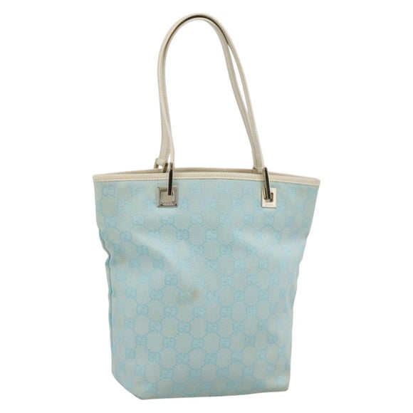 GUCCI GG Canvas Tote Bag Light Blue Gold 002 1099 2404 Auth 187412V