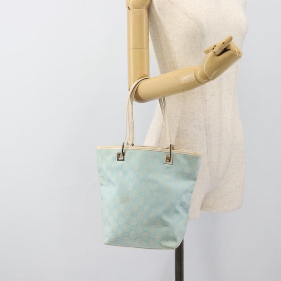 GUCCI GG Canvas Tote Bag Light Blue Gold 002 1099 2404 Auth 187412V