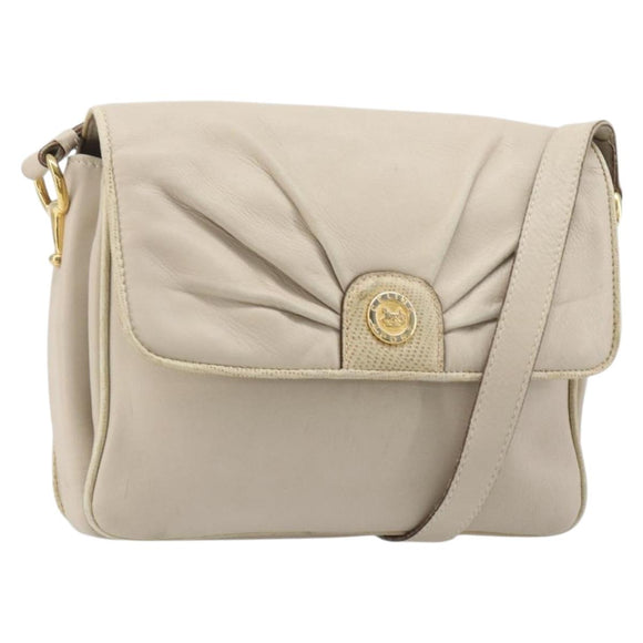 CELINE Shoulder Bag Leather Ivory Gold Auth 187413A