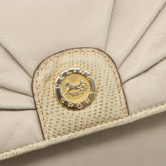 CELINE Shoulder Bag Leather Ivory Gold Auth 187413A