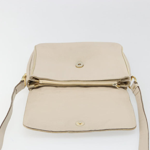 CELINE Shoulder Bag Leather Ivory Gold Auth 187413A