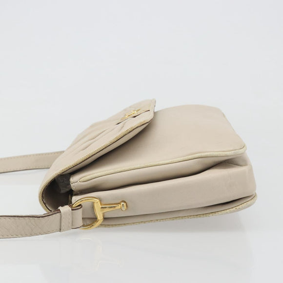 CELINE Shoulder Bag Leather Ivory Gold Auth 187413A