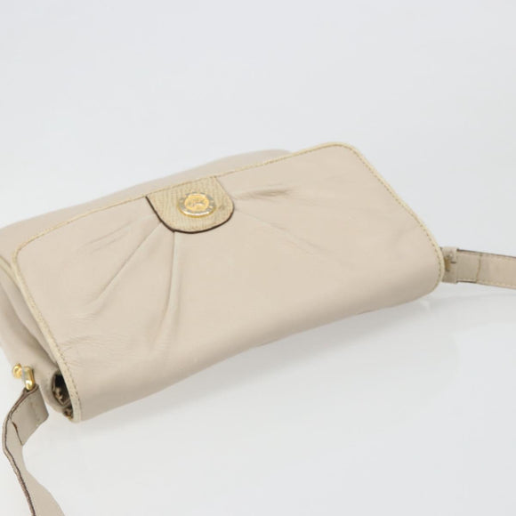 CELINE Shoulder Bag Leather Ivory Gold Auth 187413A