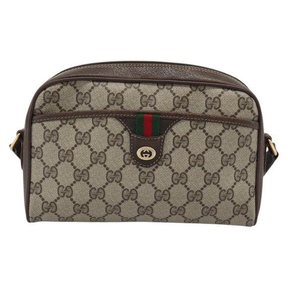 GUCCI GG Supreme Web Sherry Line Bag PVC Beige Gold 116 02 089 Auth 187415