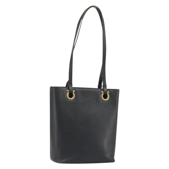 Salvatore Ferragamo Gancini Tote Bag Leather Black Gold Auth 187416