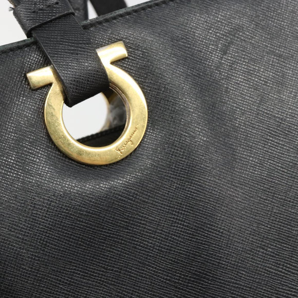 Salvatore Ferragamo Gancini Tote Bag Leather Black Gold Auth 187416