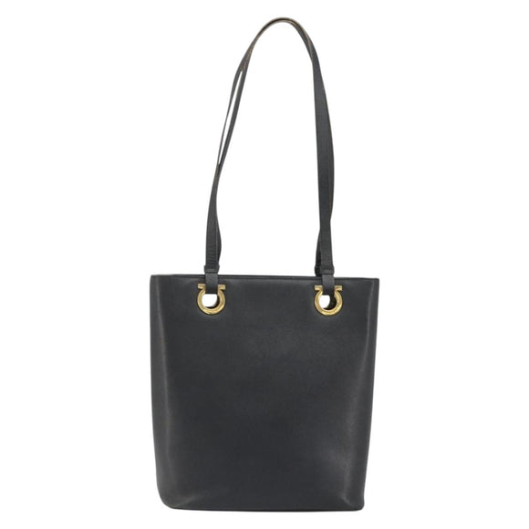 Salvatore Ferragamo Gancini Tote Bag Leather Black Gold Auth 187416