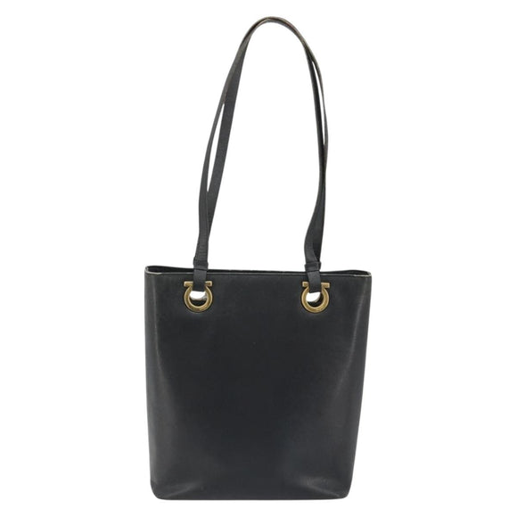 Salvatore Ferragamo Gancini Tote Bag Leather Black Gold Auth 187416