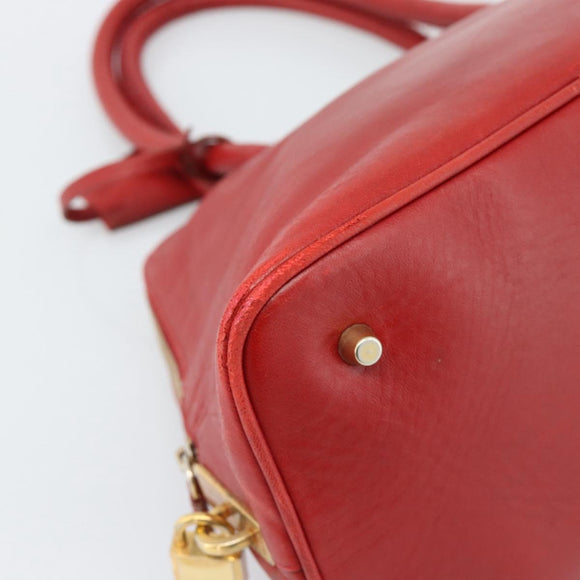 PRADA Hand Bag Leather Red Gold Auth 187417A
