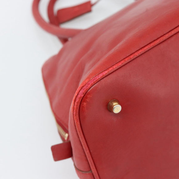 PRADA Hand Bag Leather Red Gold Auth 187417A