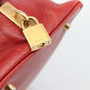 PRADA Hand Bag Leather Red Gold Auth 187417A-18