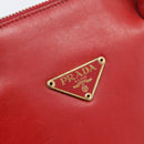 PRADA Hand Bag Leather Red Gold Auth 187417A-20