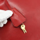 PRADA Hand Bag Leather Red Gold Auth 187417A-21