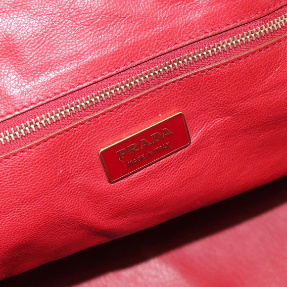PRADA Hand Bag Leather Red Gold Auth 187417A
