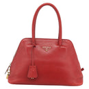 PRADA Hand Bag Leather Red Gold Auth 187417A-13