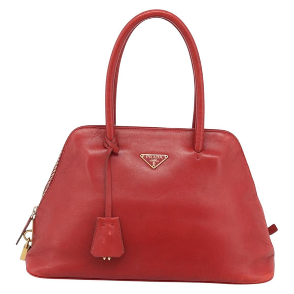 PRADA Hand Bag Leather Red Gold Auth 187417A