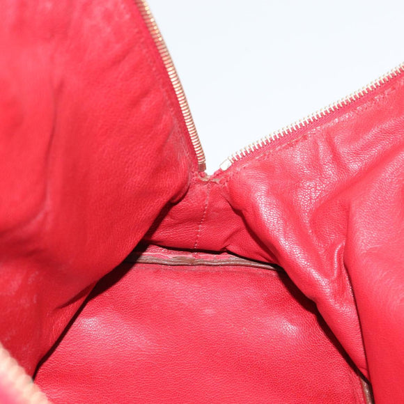 PRADA Hand Bag Leather Red Gold Auth 187417A