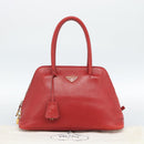 PRADA Hand Bag Leather Red Gold Auth 187417A-12