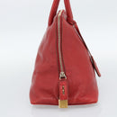 PRADA Hand Bag Leather Red Gold Auth 187417A-3