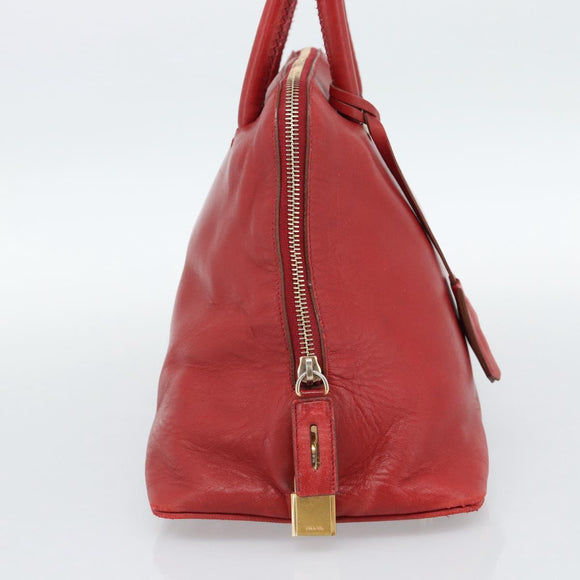 PRADA Hand Bag Leather Red Gold Auth 187417A