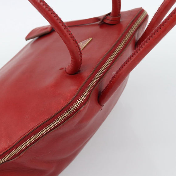 PRADA Hand Bag Leather Red Gold Auth 187417A
