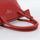 PRADA Hand Bag Leather Red Gold Auth 187417A-7