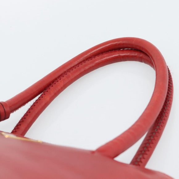PRADA Hand Bag Leather Red Gold Auth 187417A