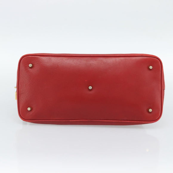 PRADA Hand Bag Leather Red Gold Auth 187417A