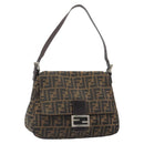 FENDI Zucca Canvas Mamma Baguette Shoulder Bag Black Silver Brown Auth 187420V-1