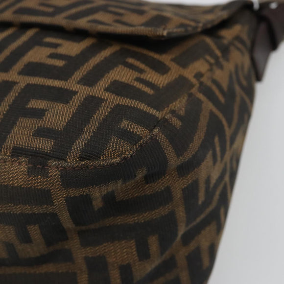 FENDI Zucca Canvas Mamma Baguette Shoulder Bag Black Silver Brown Auth 187420V