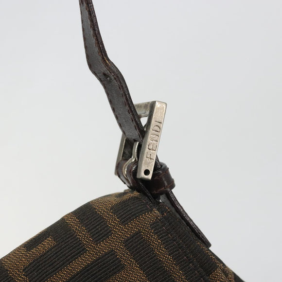 FENDI Zucca Canvas Mamma Baguette Shoulder Bag Black Silver Brown Auth 187420V