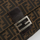 FENDI Zucca Canvas Mamma Baguette Shoulder Bag Black Silver Brown Auth 187420V-18