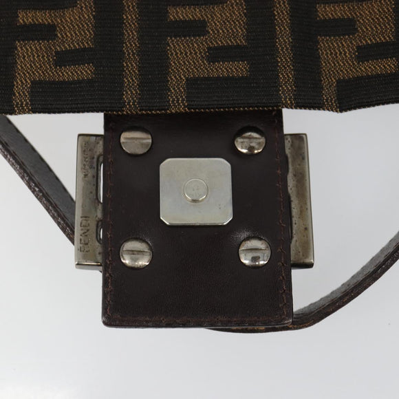 FENDI Zucca Canvas Mamma Baguette Shoulder Bag Black Silver Brown Auth 187420V